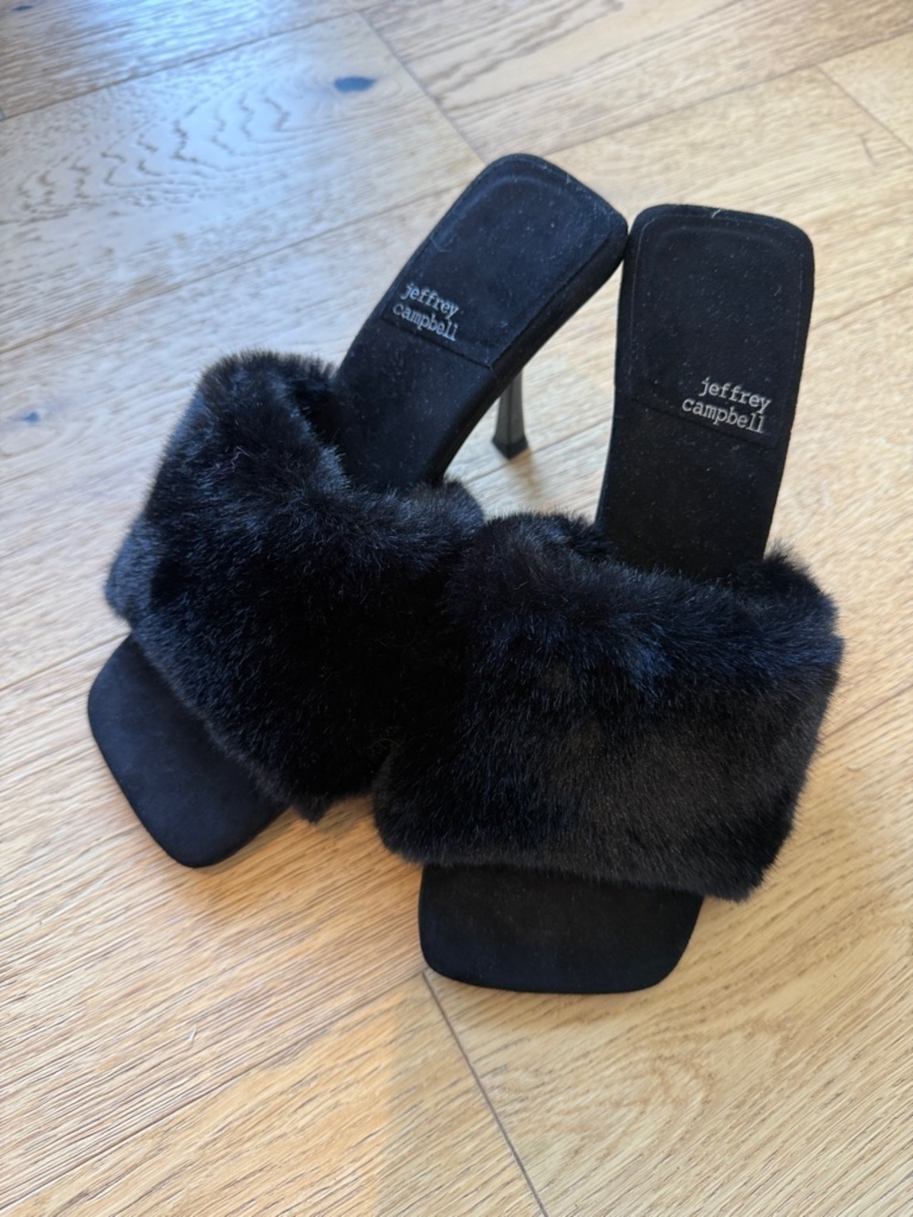 Jeffrey Campbell Black Faux-Fur Slide Heels